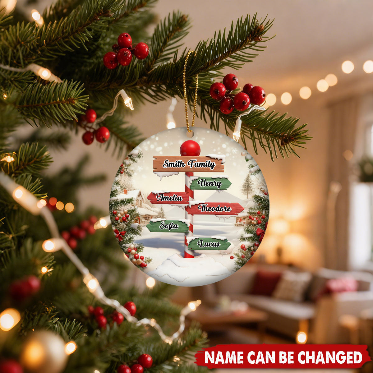 Personalized North Pole Signpost Family Christmas Ceramic Ornament With 1-12 Member Names | Unique Gift For Big Family
