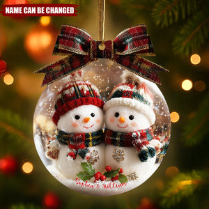 Personalized 3D Effect Couple Christmas Snowman Ornament | Exclusive Winter Fairy Tale Christmas Decorations For Couple