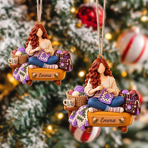 Personalized Crochet Girl Wood Ornament | Custom Christmas Gift for Crafters Crocheter Knitting Lover