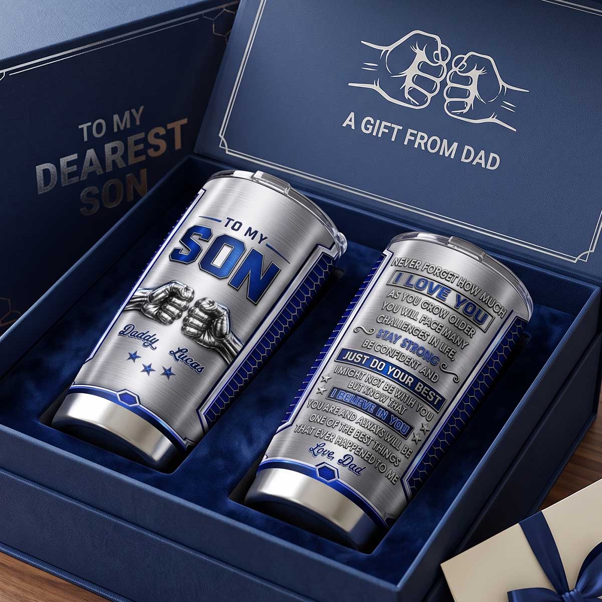 Personalized To My Son Stainless Steel Tumbler | Boxing Gloves Design | Unique Gift From Dad Mom