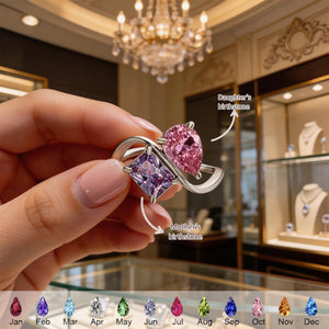 Mother & Daughter Double Birthstones Infinity Bonds Ring