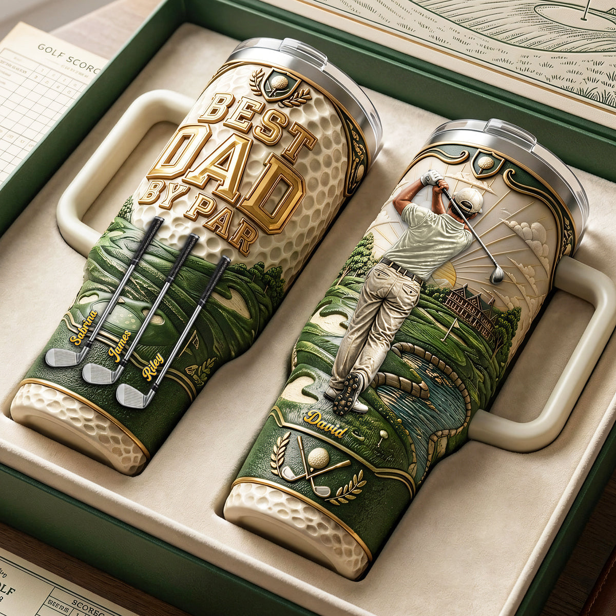 Personalized Best Dad By Par 40oz Tumbler Handle - Father's Day Gifts For Dad Grandpa