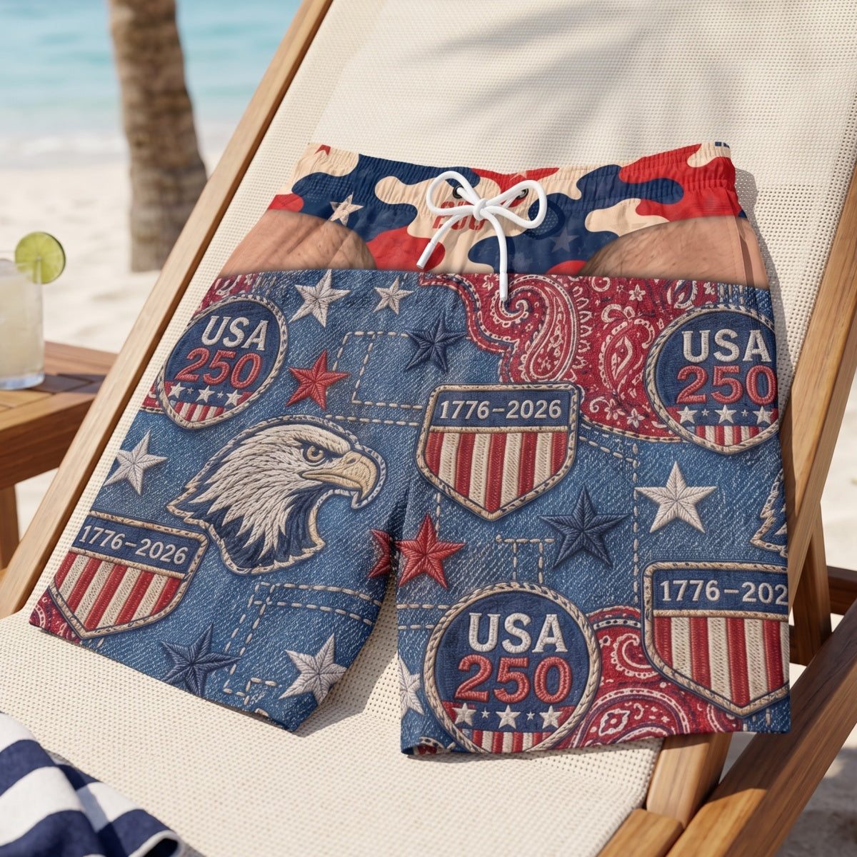 Custom Funny Patriotic Men Swim Trunks - America 250th Gift For Husband Son