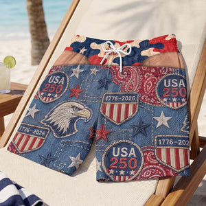 Custom Funny Patriotic Men Swim Trunks - America 250th Gift For Husband Son
