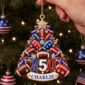 Personalized USA 250th Anniversary Football Acrylic Tree Ornament - Christmas Gift For Sports Lover
