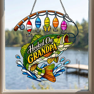 Personalized Fishing Rod Pattern Acrylic Suncatcher | Father's Day Birthday Gift for Dad Husband Friend