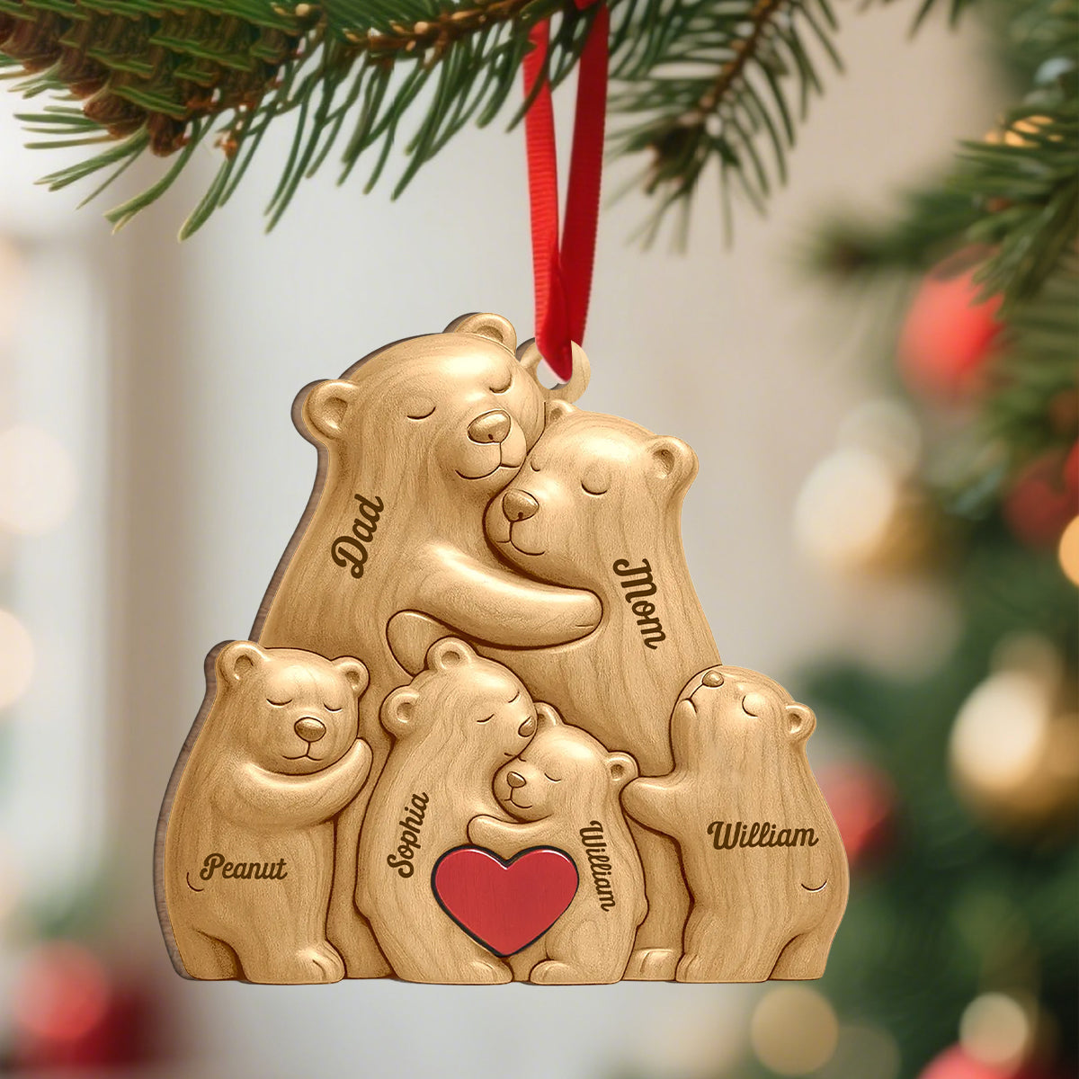 Personalized Bear Family Wood Ornament With Names "Our Little Bear Clan" Heartfelt Christmas Birthday Gift For Family