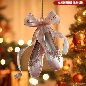 Personalized Pink Ballet Shoes Christmas Acrylic Ornament With Name & Year | Xmas Gift For Ballerina