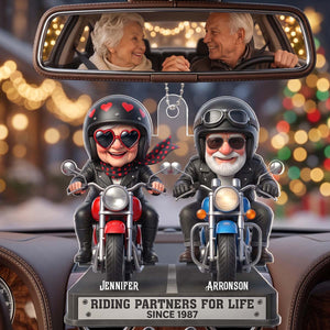 Hanger Riding Partners For Life - Personalized Cute Motorcycle Couple Car Ornament