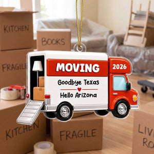 Personalized Red Moving Van Acrylic Ornament | Christmas New Home Decor For Family & Movers