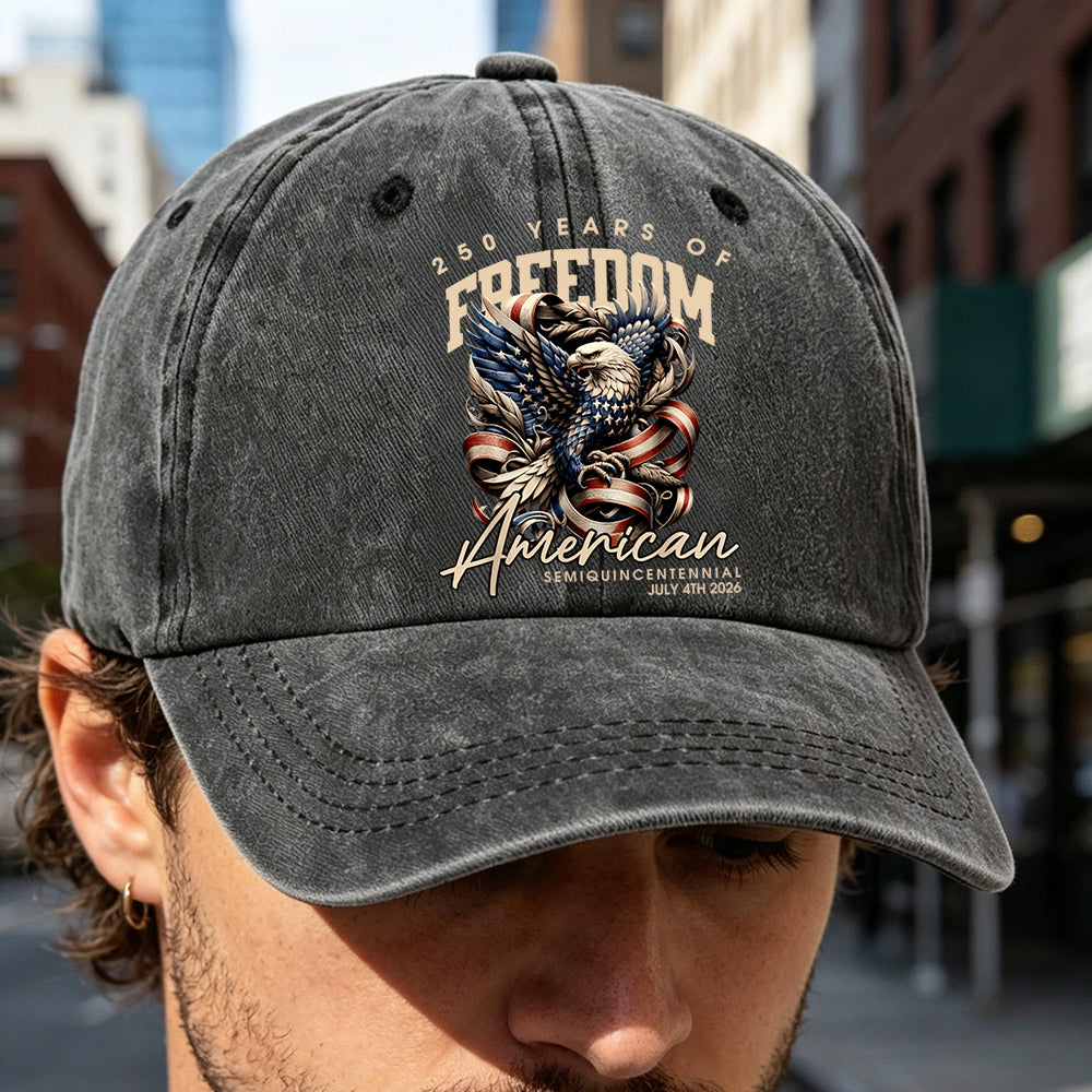 Vintage Denim Eagle USA 250 Years Freedom Cap - Independence Day Gift