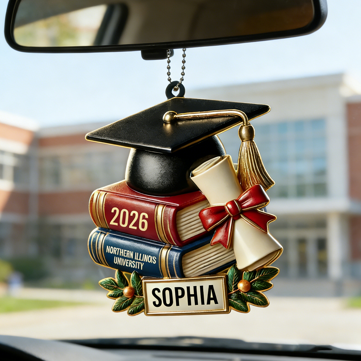 Personalized 2026 Graduation Excellence Wood Car Hanging Ornament With Names & Year | Inspiring Gift For Graduates and Students