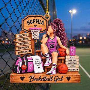 Personalized Basketball Girl Wooden Christmas Ornament - Custom Display Gift for Daughter Basketball Lover Girl