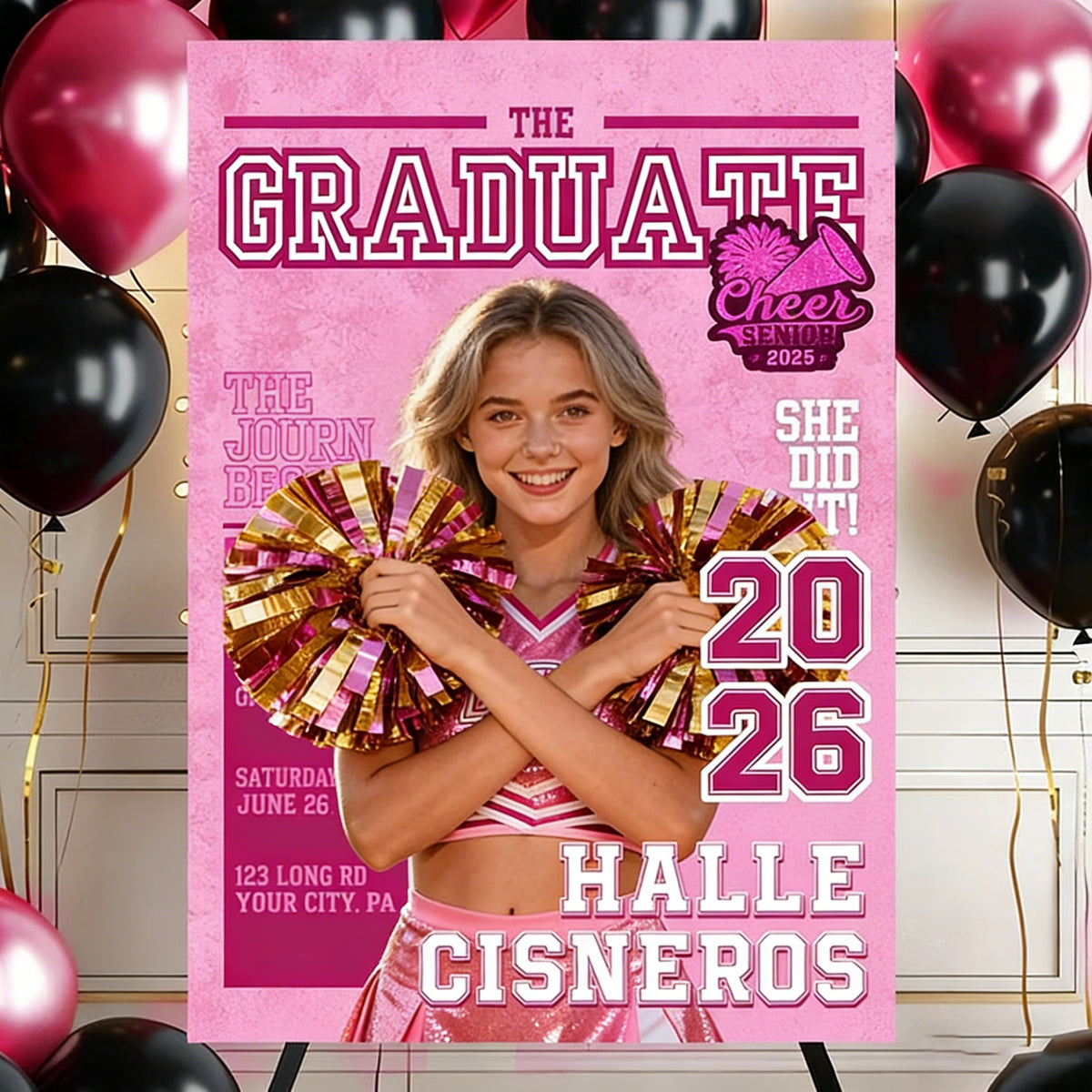 Cheerleading Class Of 2026 Welcome Sign - Custom Photo Grad Party Sign - Personalized Graduation Decoration