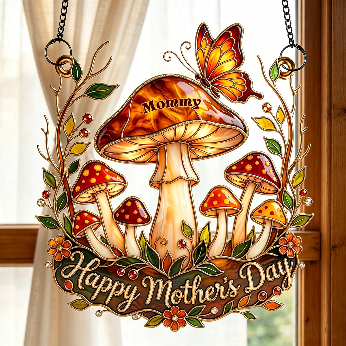 Personalized Whimsical Mushroom Mom Suncatcher With 1-6 Kid Names | Mothers Day Gift For Moms