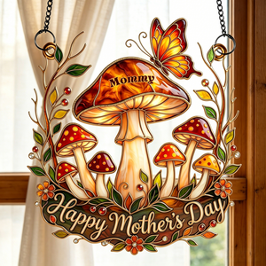 Personalized Whimsical Mushroom Mom Suncatcher With 1-6 Kid Names | Mothers Day Gift For Moms