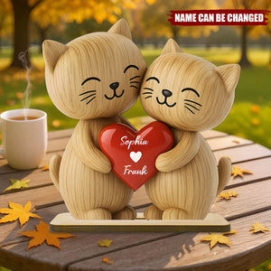 3D Cat Couple Love Personalized Standing Wooden Plaque - Customized Name, Wooden Materials, Perfect for Love Gift & Keepsake, Anniversary