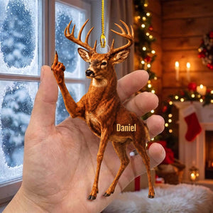 Custom Middle Finger Deer Acrylic Christmas Ornament | Funny Christmas Gift For Family