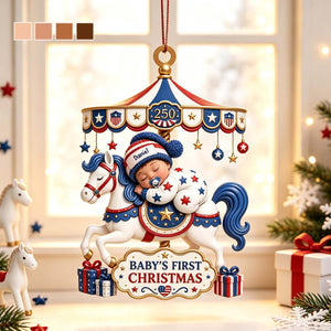 Baby's First Christmas Carousel Horse - Personalized Acrylic Ornament For New Parents