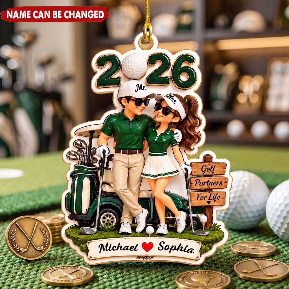Personalized Golf Couple Christmas Acrylic Ornament - Christmas Gift For Golf Lovers Couple