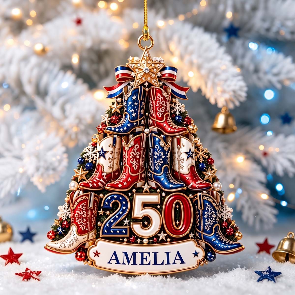 USA 250th Anniversary Cowboy Boots Christmas Tree - Personalized Acrylic Ornament