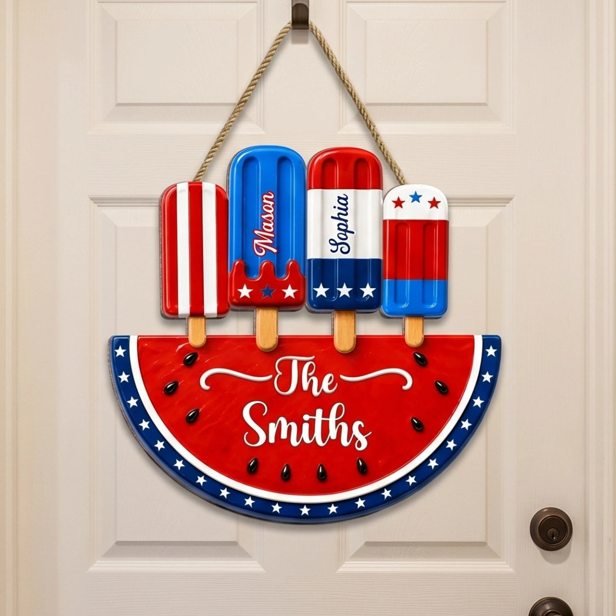 Personalized Patriotic Watermelon Wooden Sign With 1-6 Names -  4th Of July Family Summer Decor