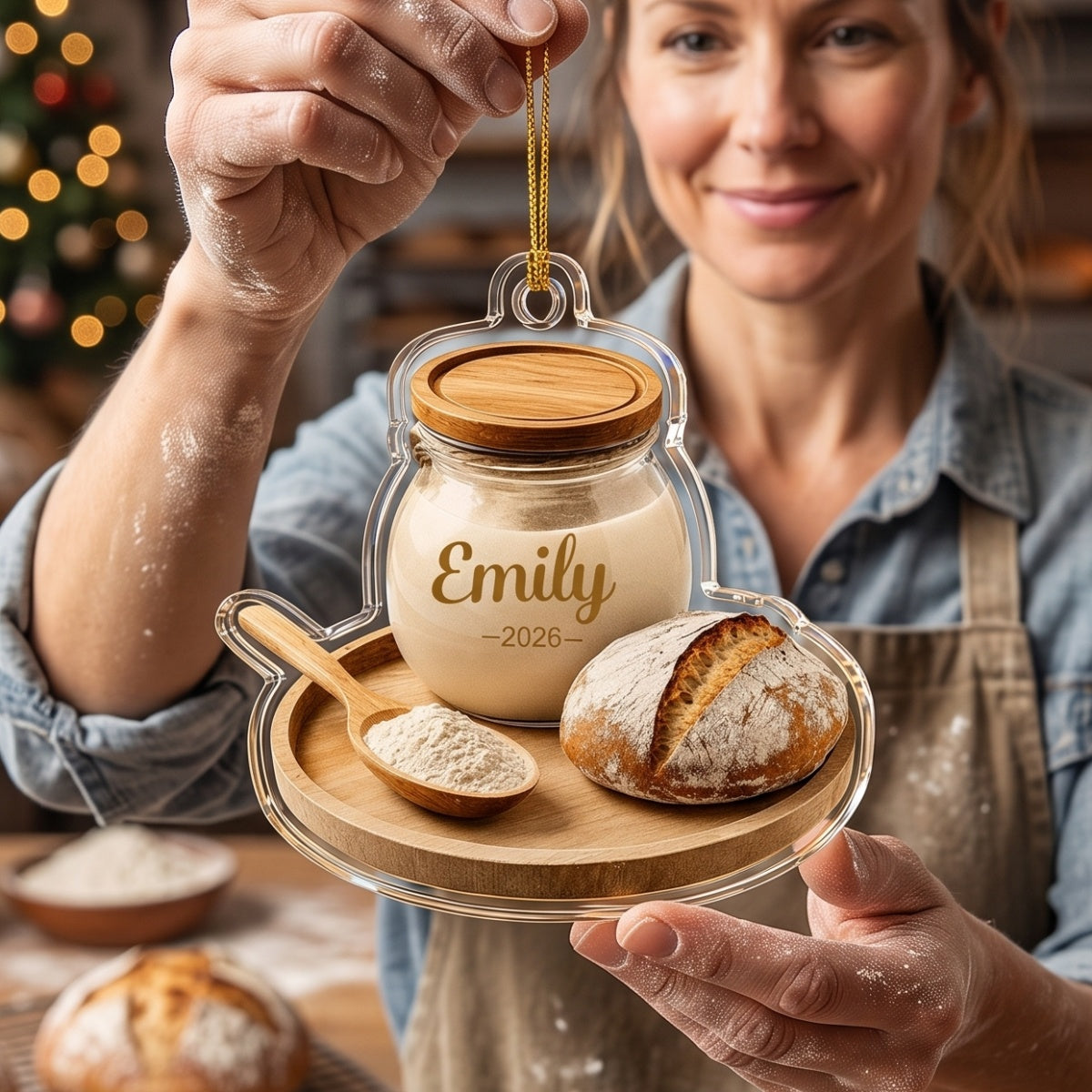 Personalized Sourdough Starter Christmas Ornament With Name & Year - Unique Baking Lover Gift