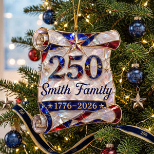 Personalized 1776–2026 Hologram Scroll Acrylic Ornament | American Family Christmas Commemorative Gift
