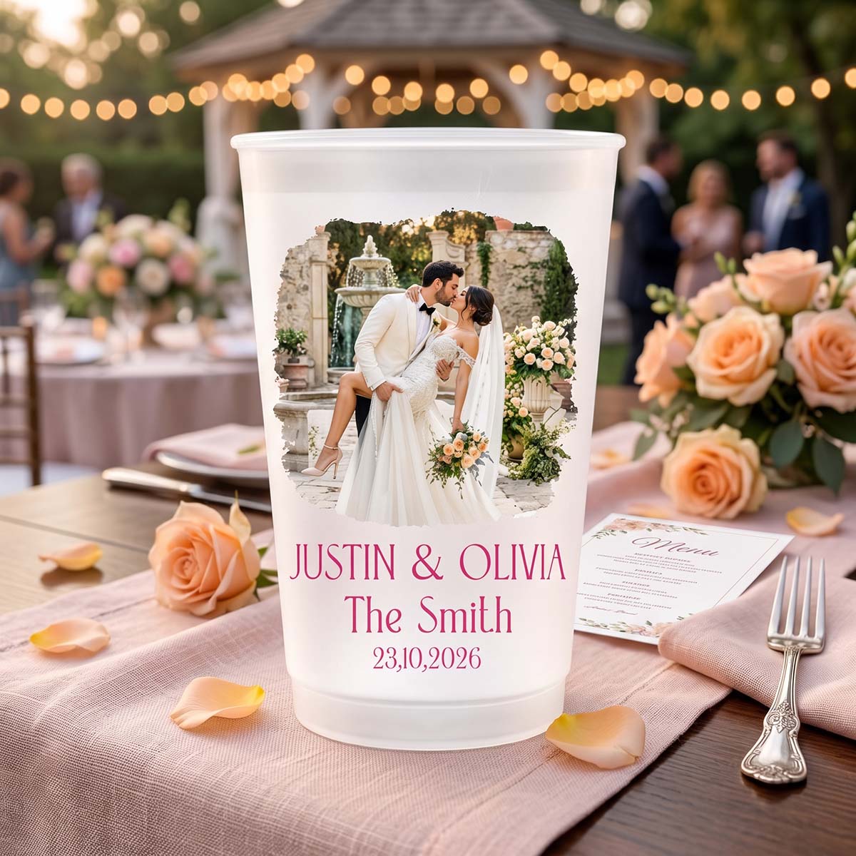 Custom Photo Couples Wedding Engaged Party - Personalized Frosted Plastic Cups