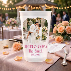 Custom Photo Couples Wedding Engaged Party - Personalized Frosted Plastic Cups