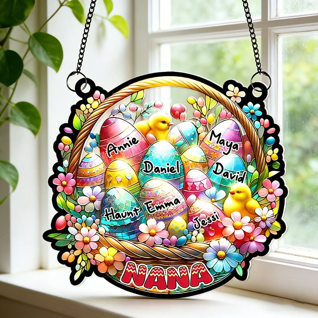 Personalized Stained Style Suncatcher Ornament With Grandkids' Names - Nana's Easter Gift From Grandchildren