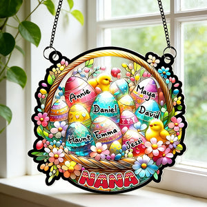 Personalized Stained Style Suncatcher Ornament With Grandkids' Names - Nana's Easter Gift From Grandchildren