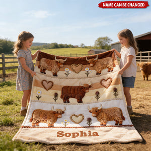 Personalized 3D Effect Highland Cow Blanket With Name | Housewarming Birthday Gift For Cows Lovers Couples Kids & Nursery Decor