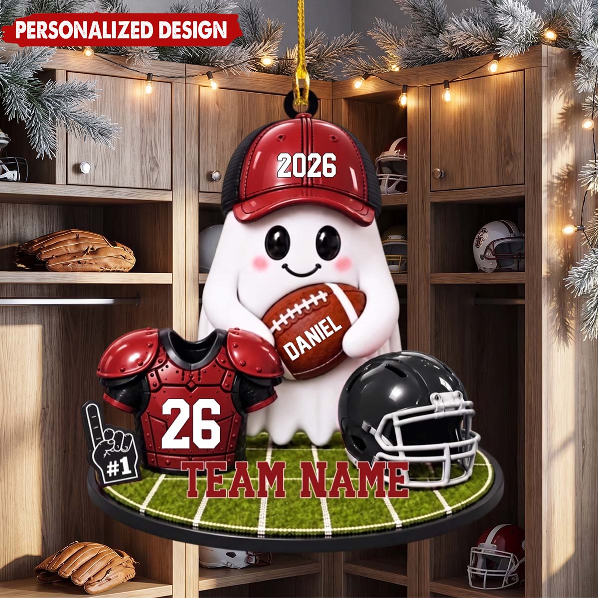 Game Day Spirit Personalized Football Ghost Ornament - Keepsake for Football Players