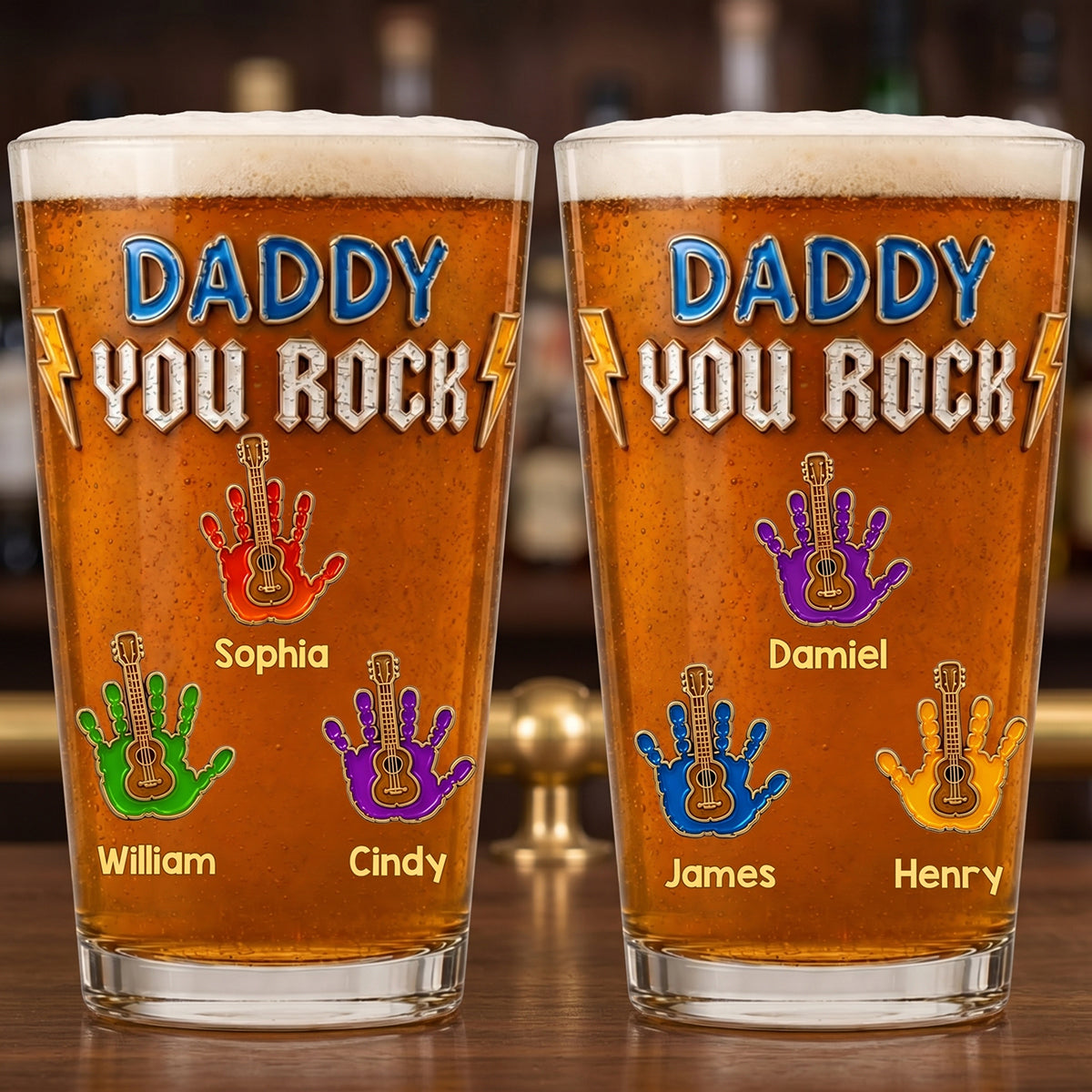 Personalized Daddy You Rock Beer Glass - Father's Day Gifts For Dad