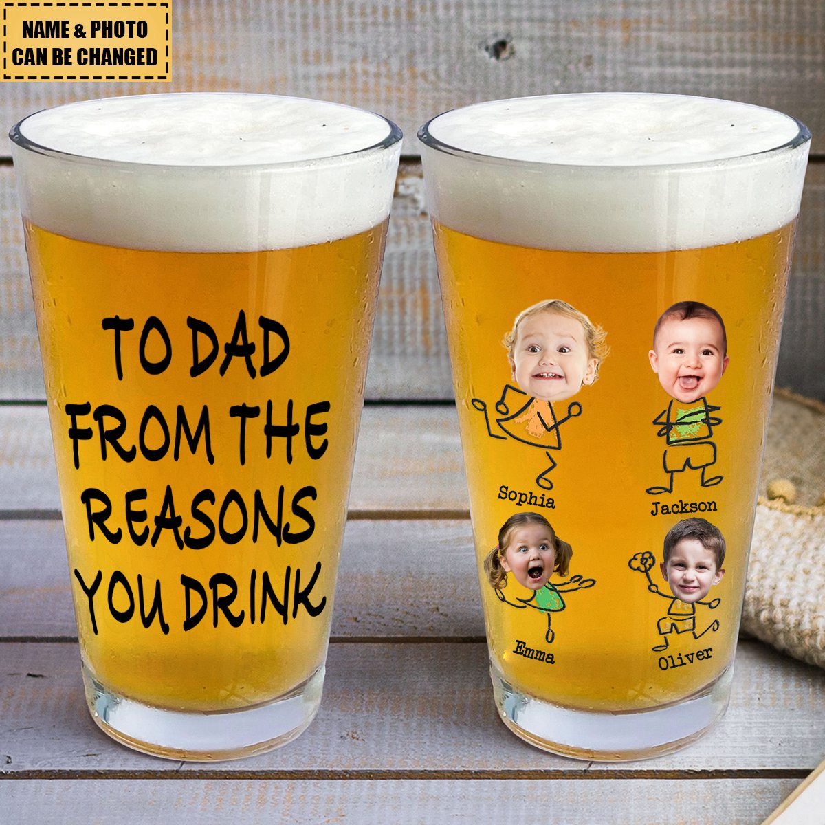 Personalized Photo Beer Glass -To Dad From The Reasons You Drink Ideal Christmas, Thanksgiving,anniversaries Gift