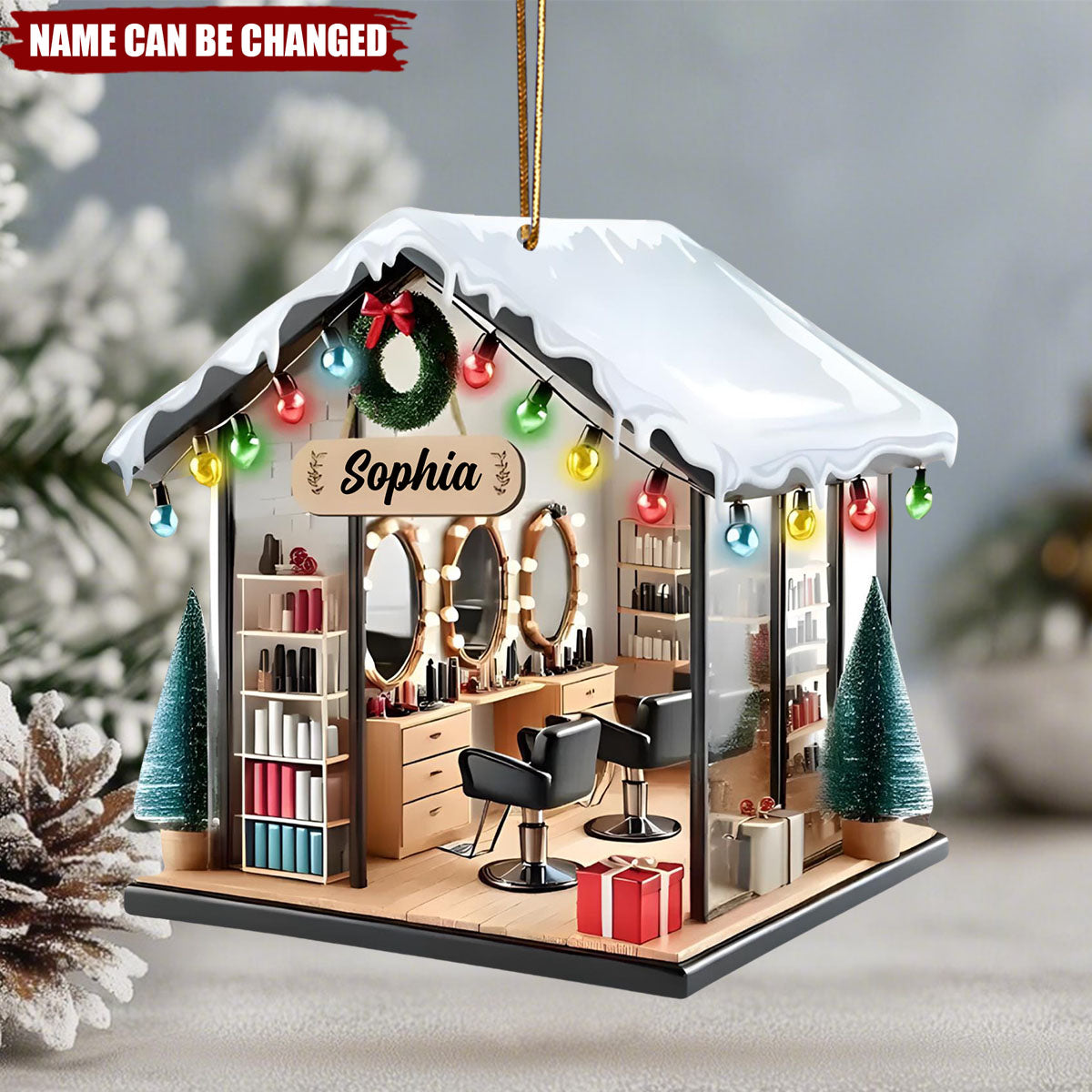 Personalized 3D Effect Hair Salon Ornament With Name | Best Christmas Thank You Gift For Hairstylist Hairdresser Cosmetologist