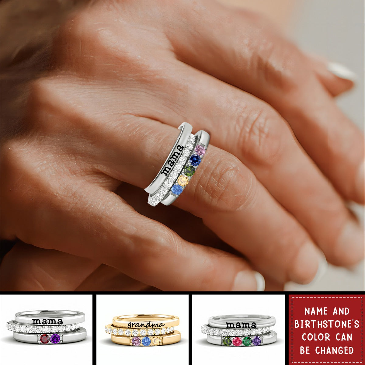 For Grandmother-Custom With Grandkids' Birthstones Grandma's Ring,Mother's Day Gift