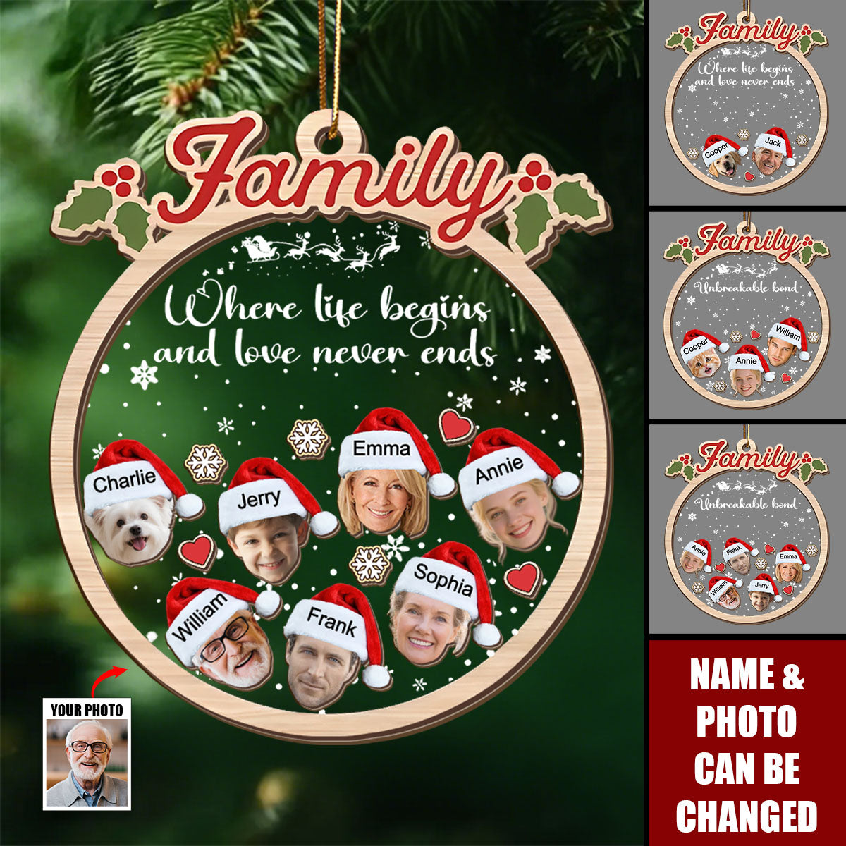 Personalized Family Face Shaker Christmas Ornament With Names & Photos,Family Fun Shaker Christmas Gift