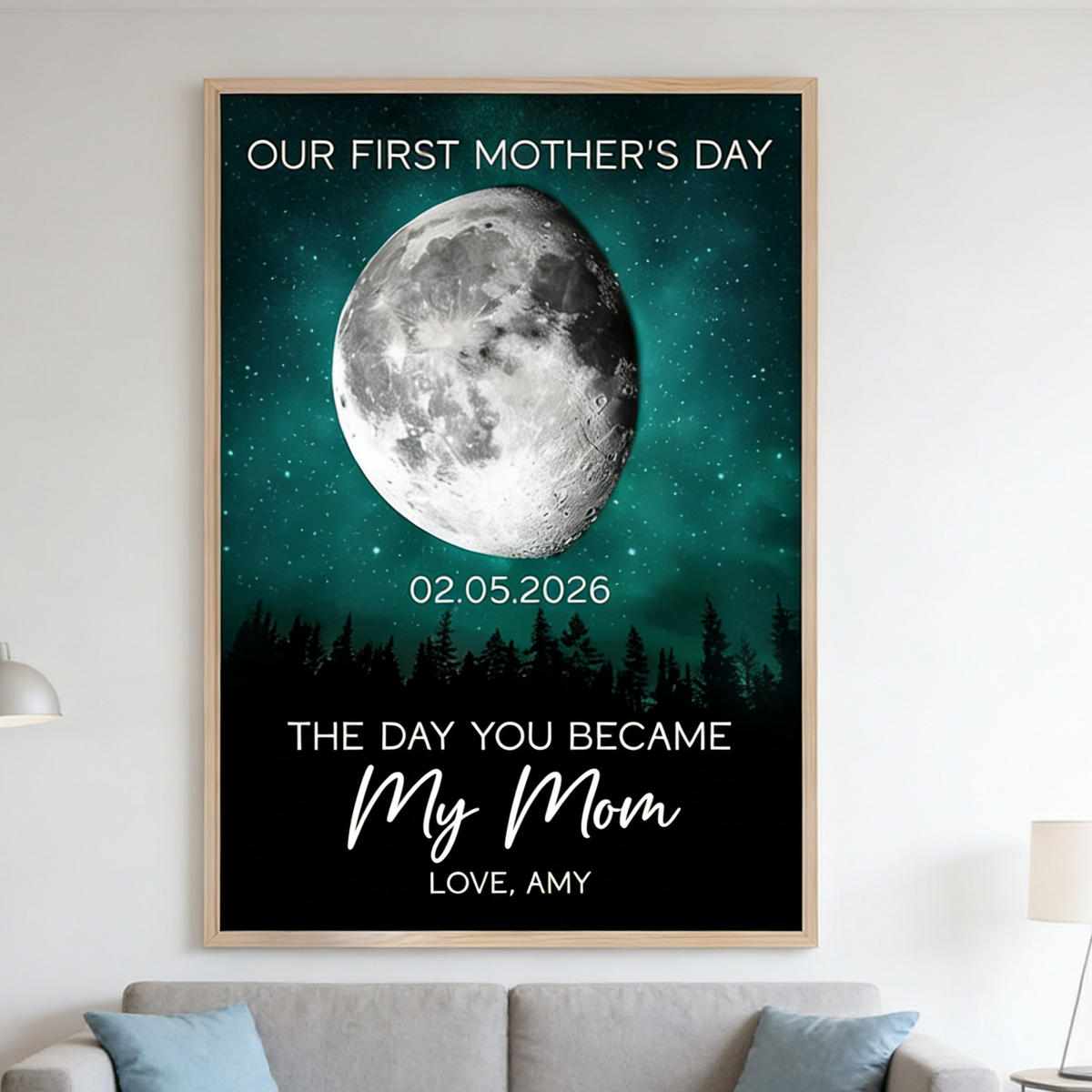 Personalized First Mother's Day Moon Phase Poster With Date & Name | Unique Gift For New Mom
