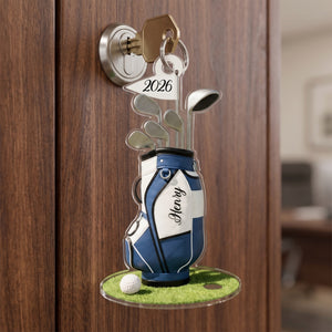 Personalized Name Acrylic Keychain With Golf Bag Clubs For Father's Day Gift