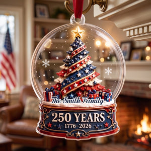 Personalized 250th America Snow Globe Christmas Acrylic Ornament - Patriotic Family Gift