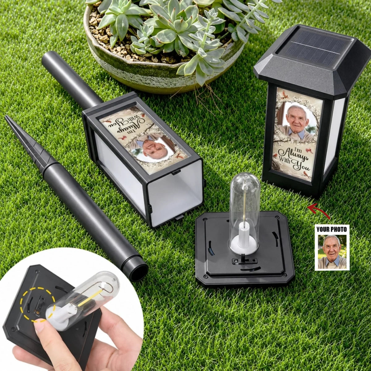 Personalized Memorial Solar Garden Light With Photo | Gone From Sight Sympathy Gift For Loss Of Mom Dad