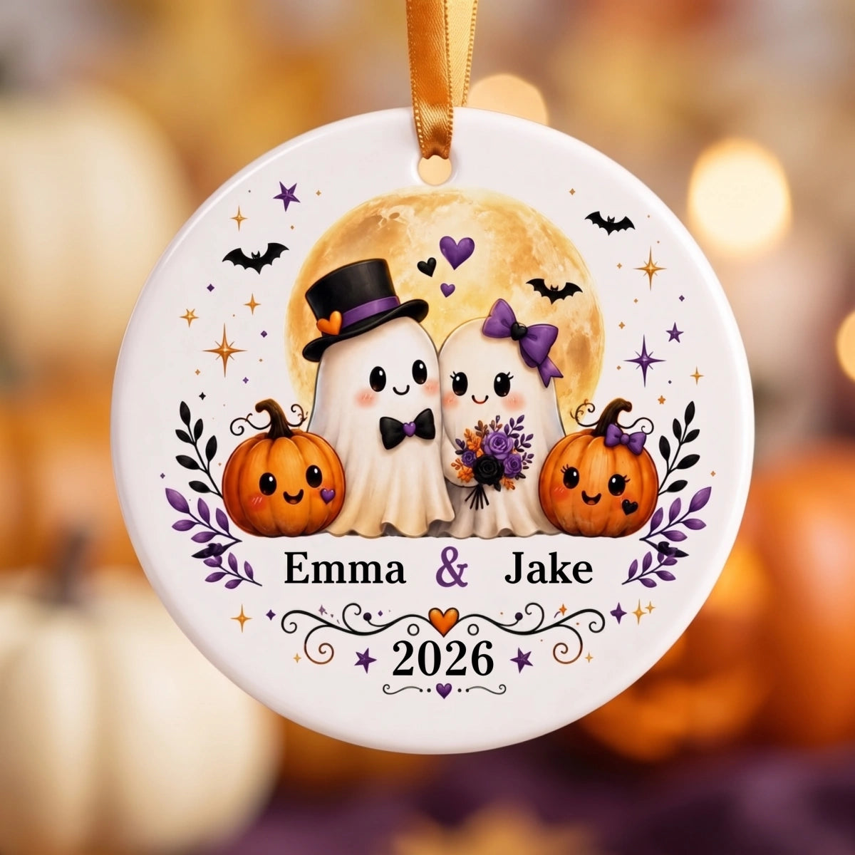 Personalized Halloween Ghost Couple Ornament - Spooky Wedding Anniversary Gift 2026