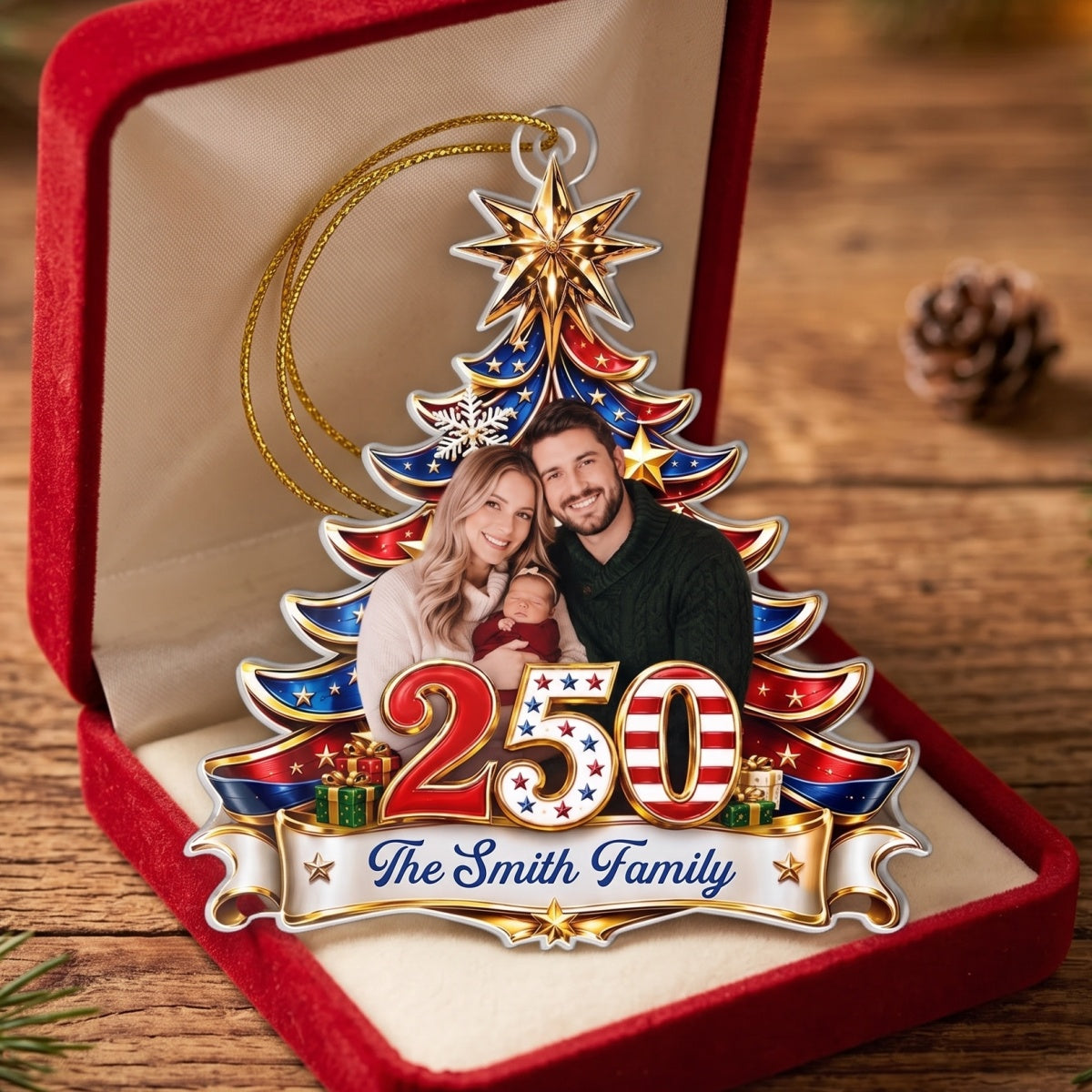 Custom Photo America 250th Anniversary Christmas Ornament - Patriotic Gift For Family