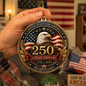 Personalized USA 250th Anniversary Ornament - Bald Eagle Patriotic Christmas Family Gift