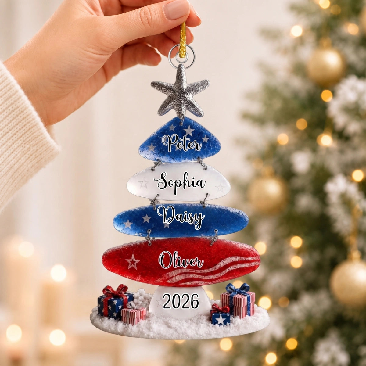 Personalized USA 250th Christmas Acrylic Ornament With Names - Unique Patriotic Gift For Family