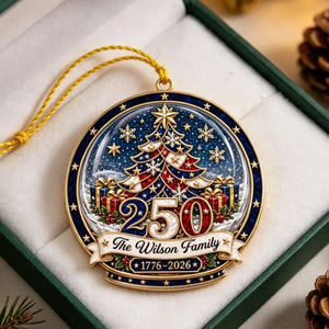 Custom Family Name USA 250th Christmas Ornament - Patriotic Tree Decor