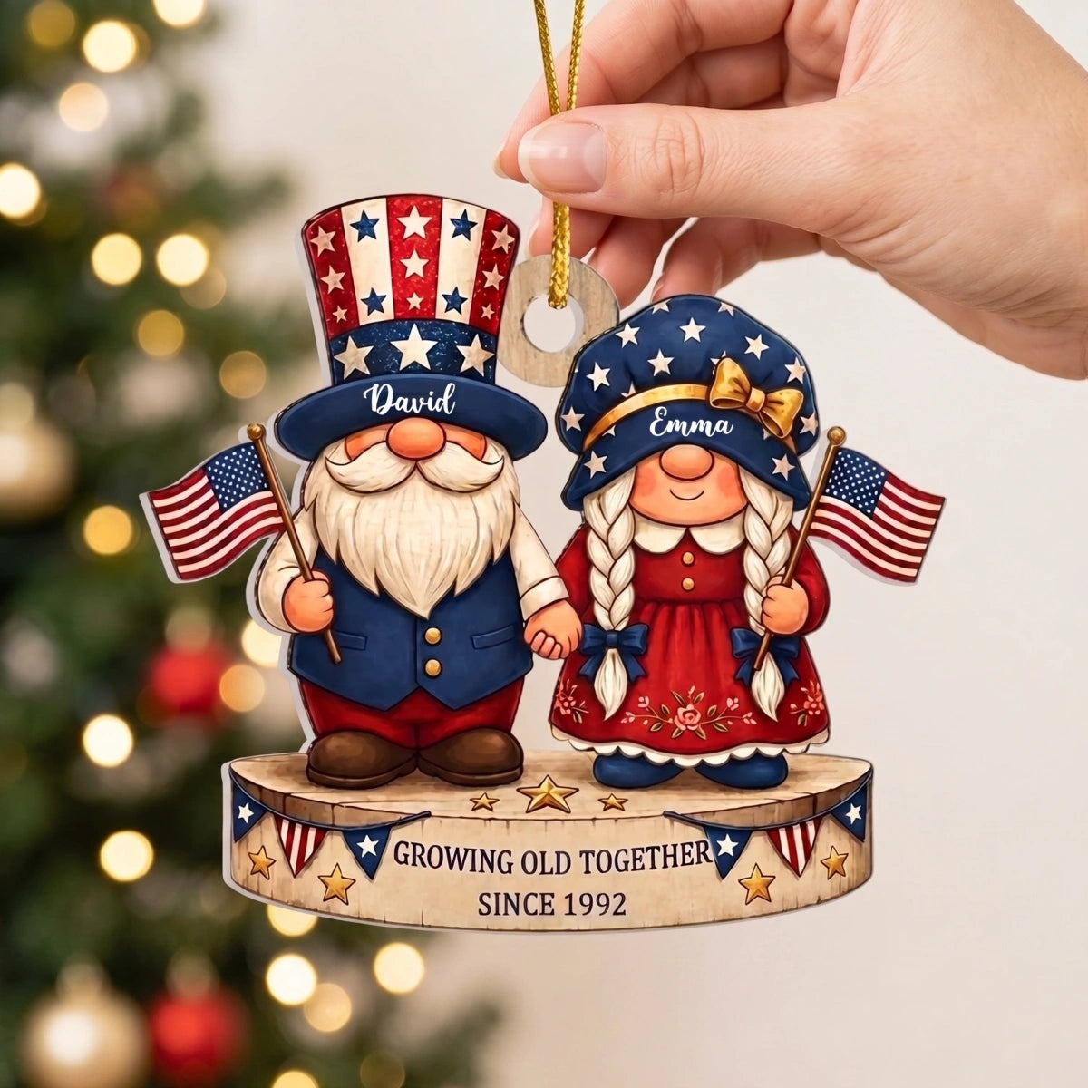 Personalized "Growing Old Together" Couple Christmas Ornament -Patriotic Tree Decor Gift