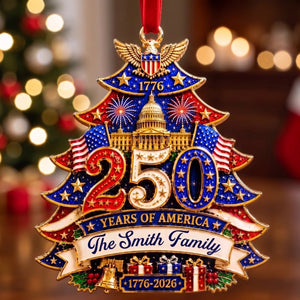 Personalized 250th America Christmas Ornament With Family Name | 2026 Patriotic Gift